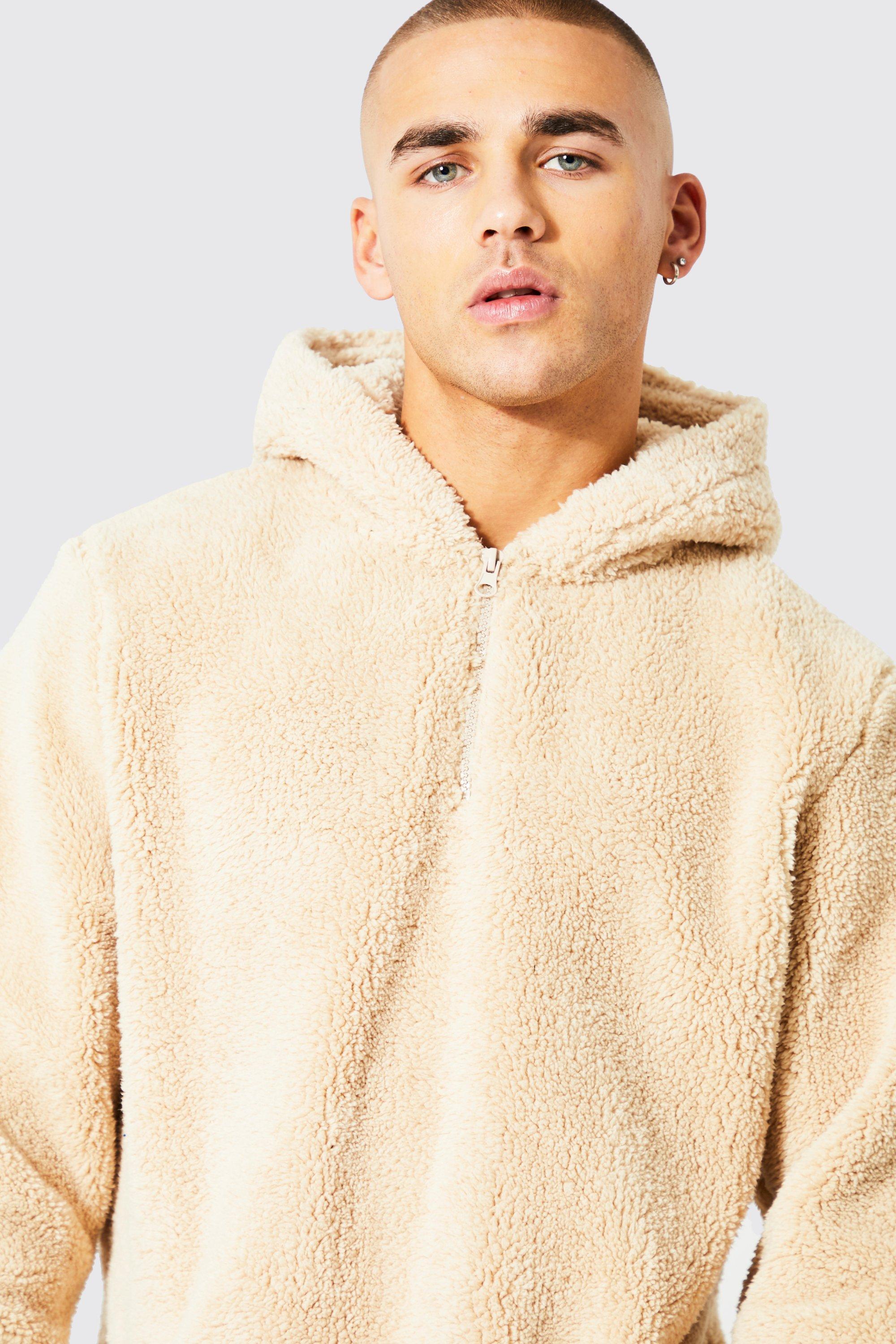 Cream borg faux fur hoodie on sale