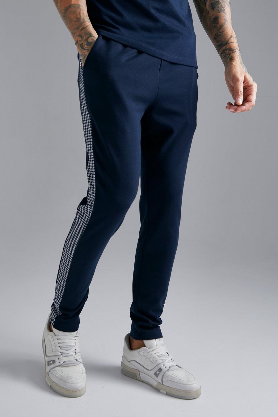 Pantaloni tuta Skinny Fit con pannelli in jacquard, Navy