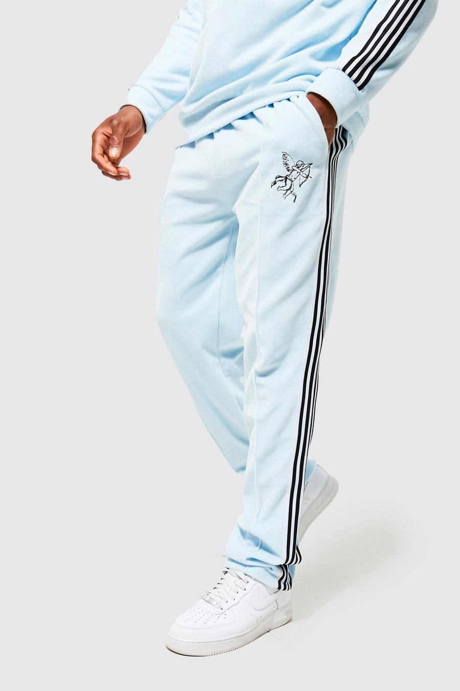 Light blue Regular Fit Velour Pintuck Jogger With Tape image number 1