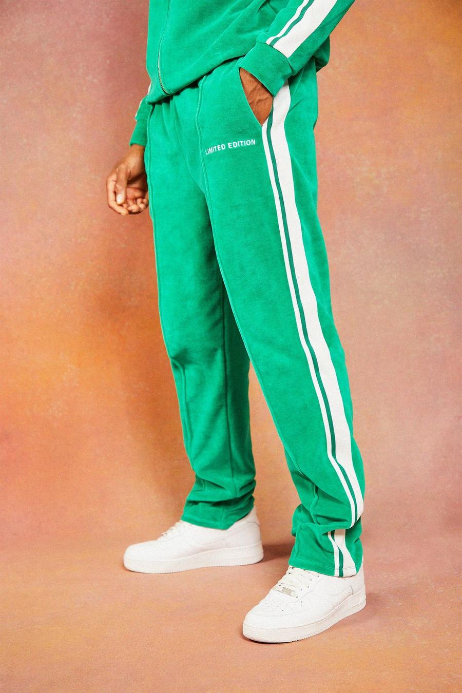 Green Regular Fit Velour Pintuck Jogger With Tape image number 1