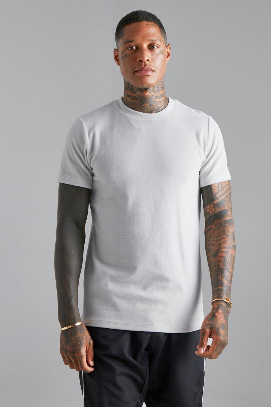 T-shirt cintré en velours, Light grey image number 1