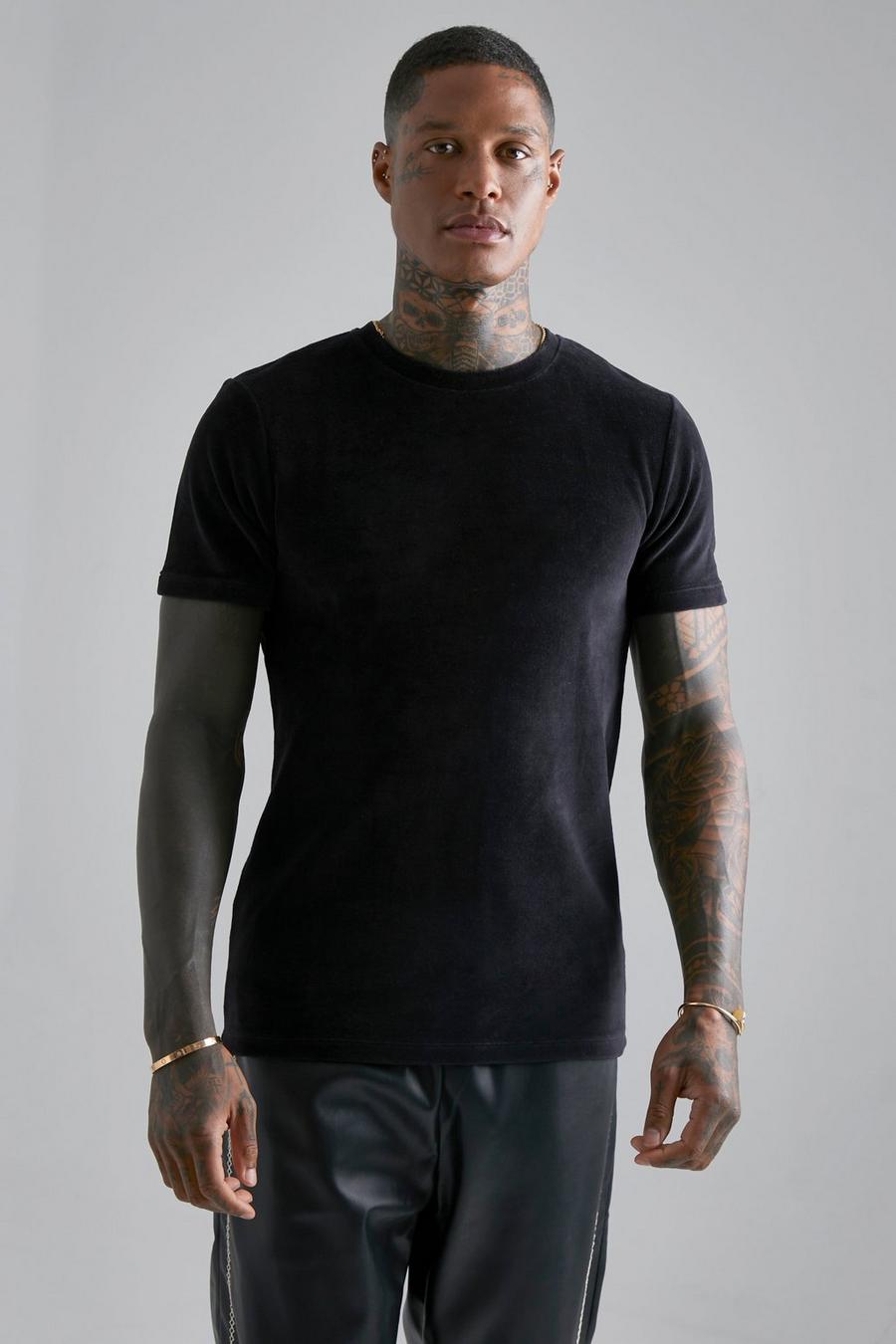 Black Velours Slim Fit T-Shirt image number 1