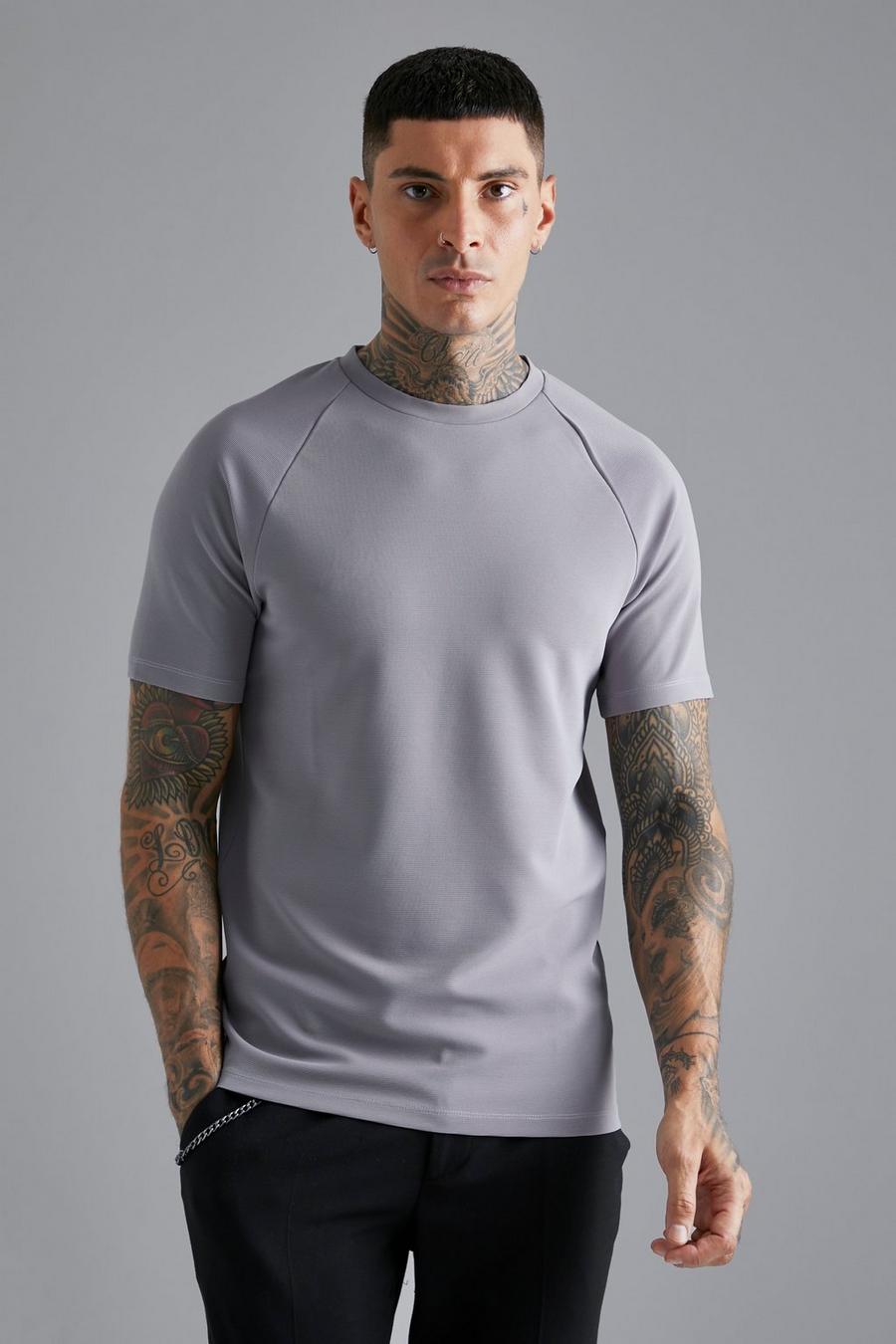 Grey Slim Fit Raglan Jacquard T-shirt image number 1