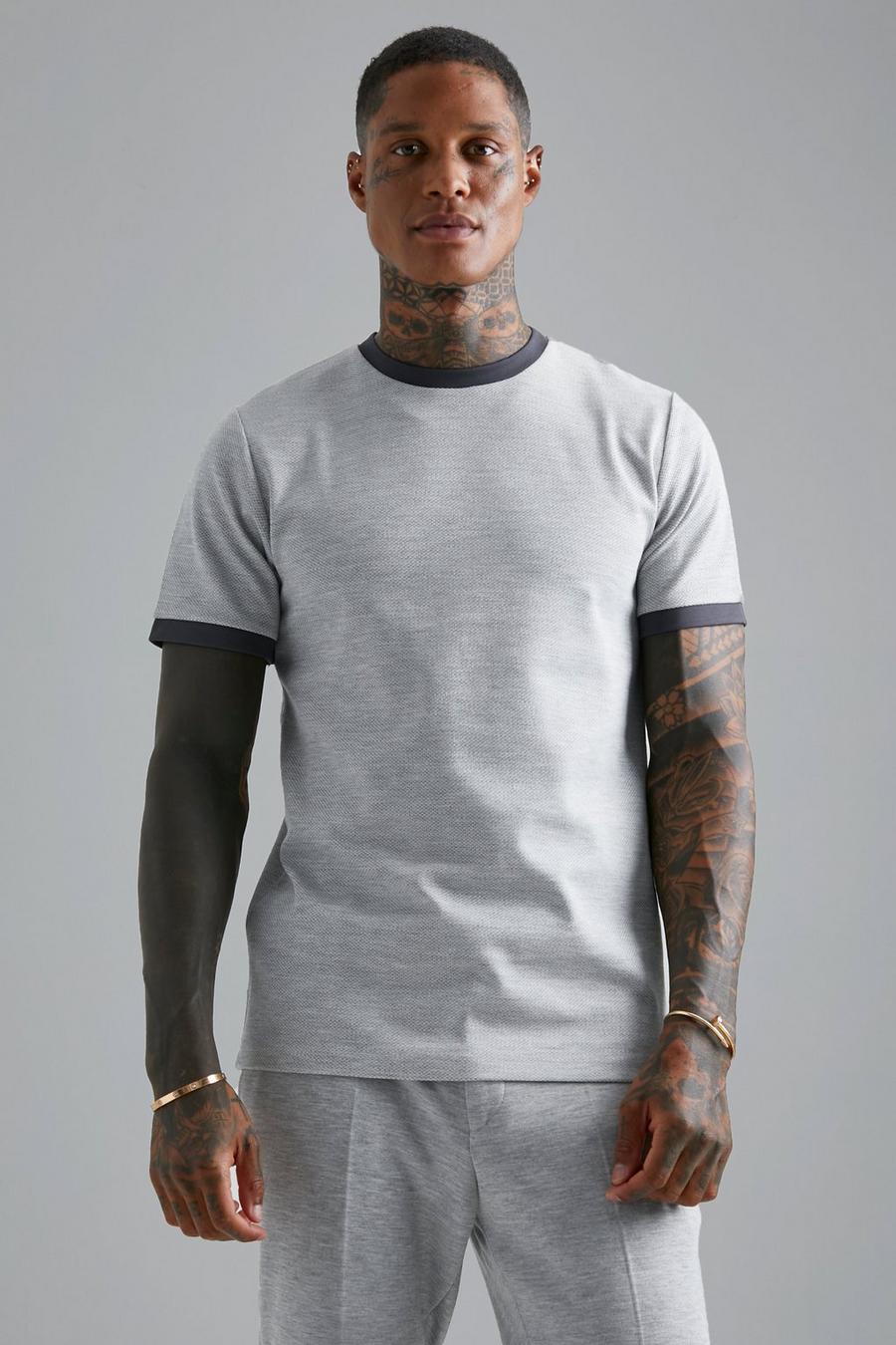 Light grey Slim Fit Jacquard T-shirt