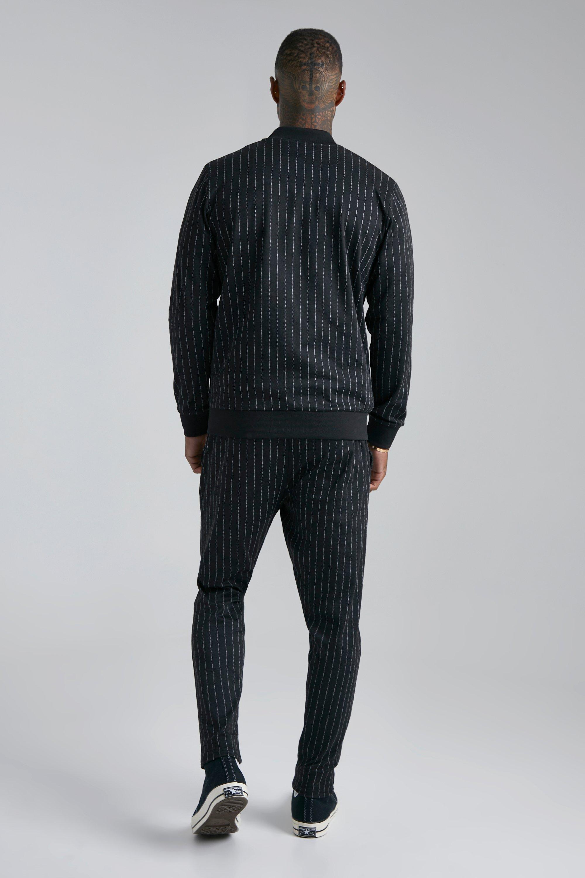 Slim Fit Pinstripe Jacquard Bomber Jacket | boohoo USA