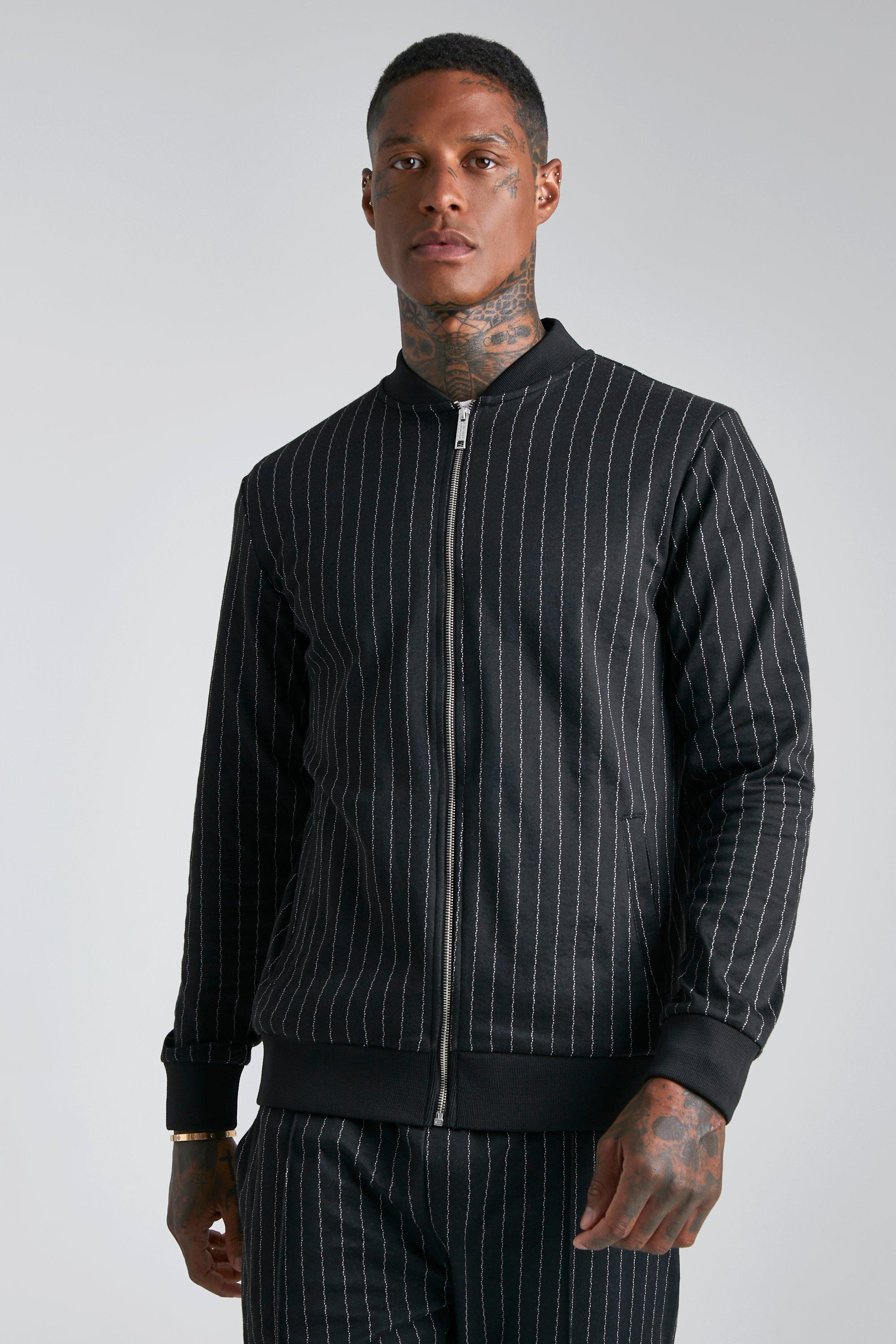 Mens striped shop bomber jacket