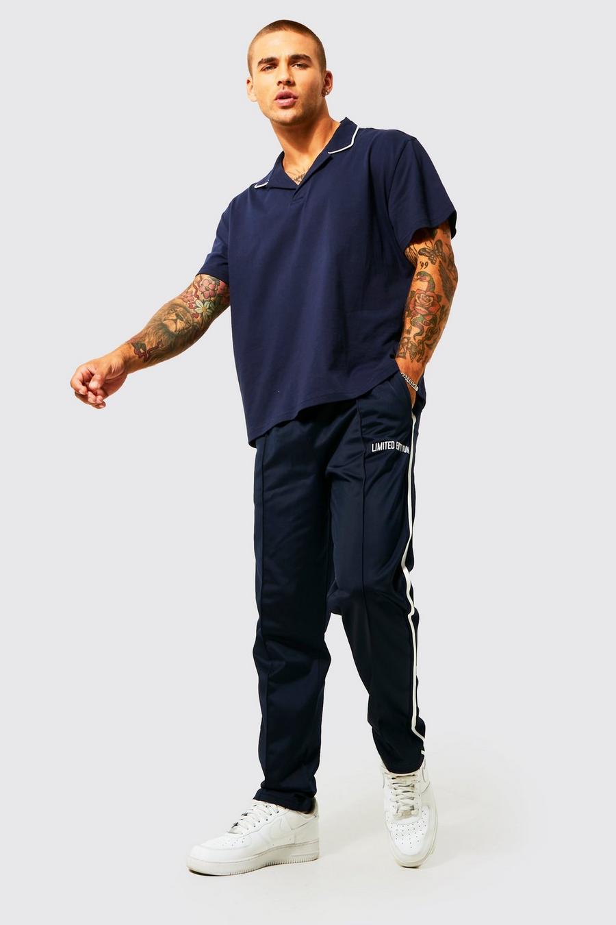 Navy Boxy Revere Polo & Tricot Jogger Set image number 1