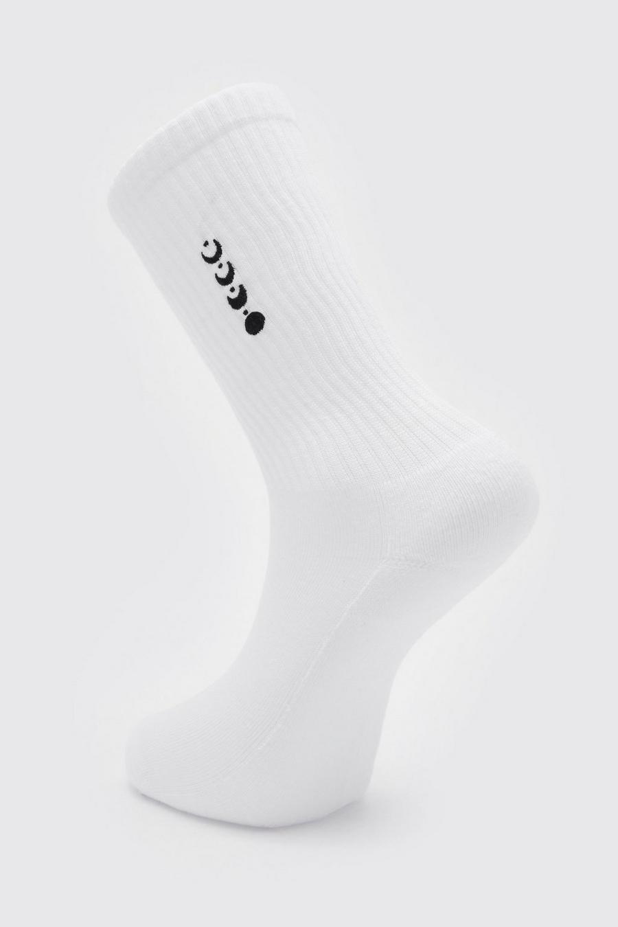 White 1 Pack Embroidered Moon Sock image number 1