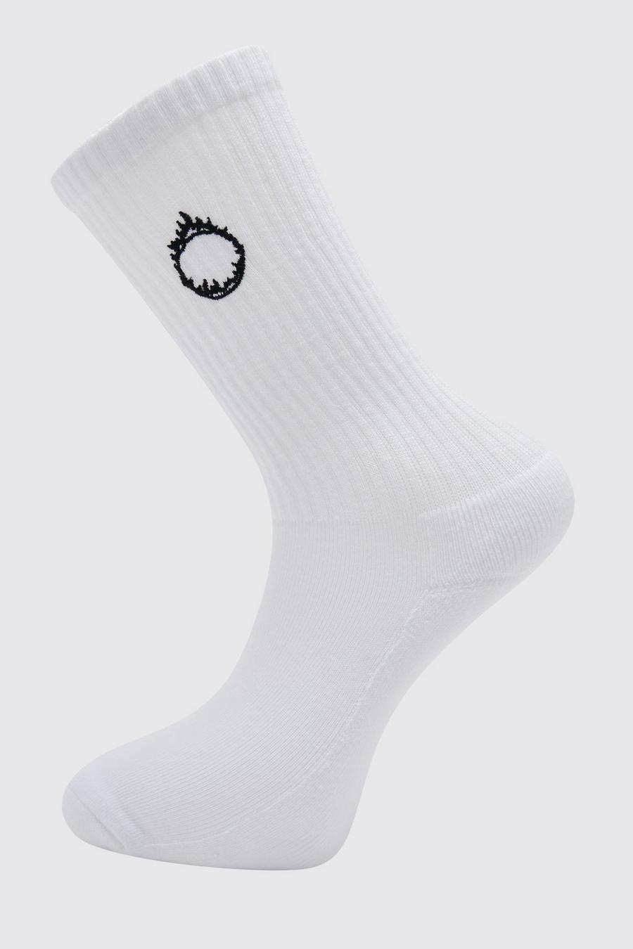 White 1 Pack Embroidered Flame Circle Sock