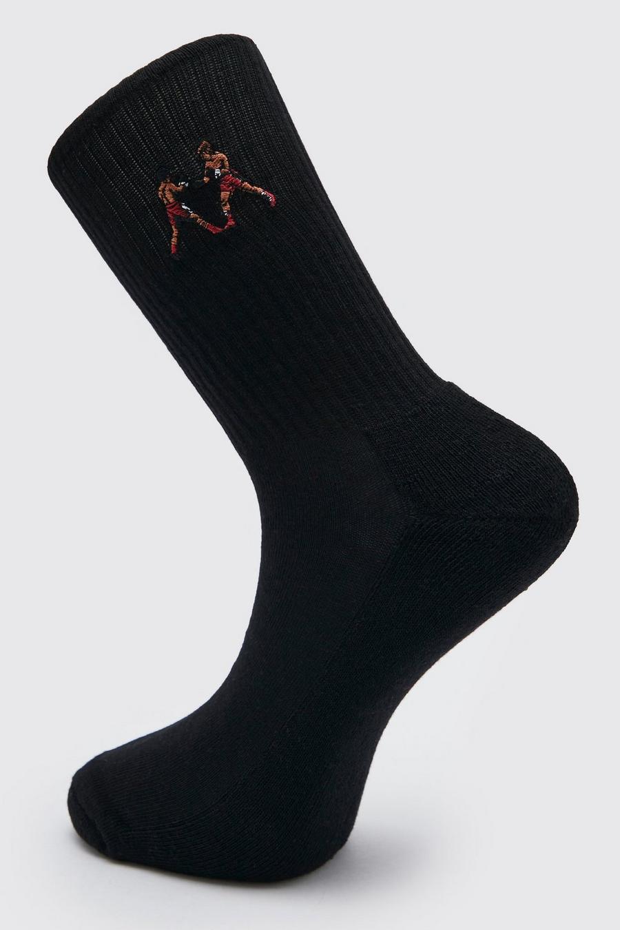 Black 1 Pack Embroidered Boxing Sock