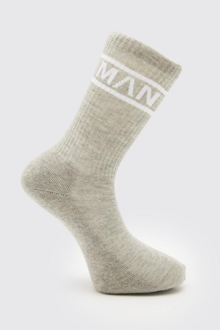 סלע אפור grey מארז זוג גרביים עם פסים וכיתוב Man