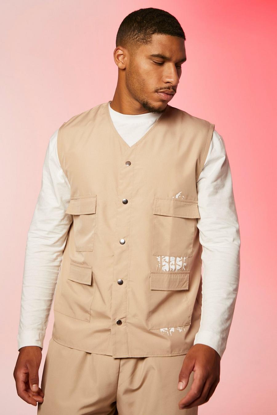 Taupe Tall Multi Pocket Ripstop Utility Vest image number 1