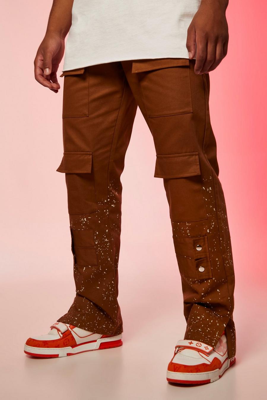 Tobacco brown Tall Multi Pocket Straight Leg Bleached Cargo image number 1