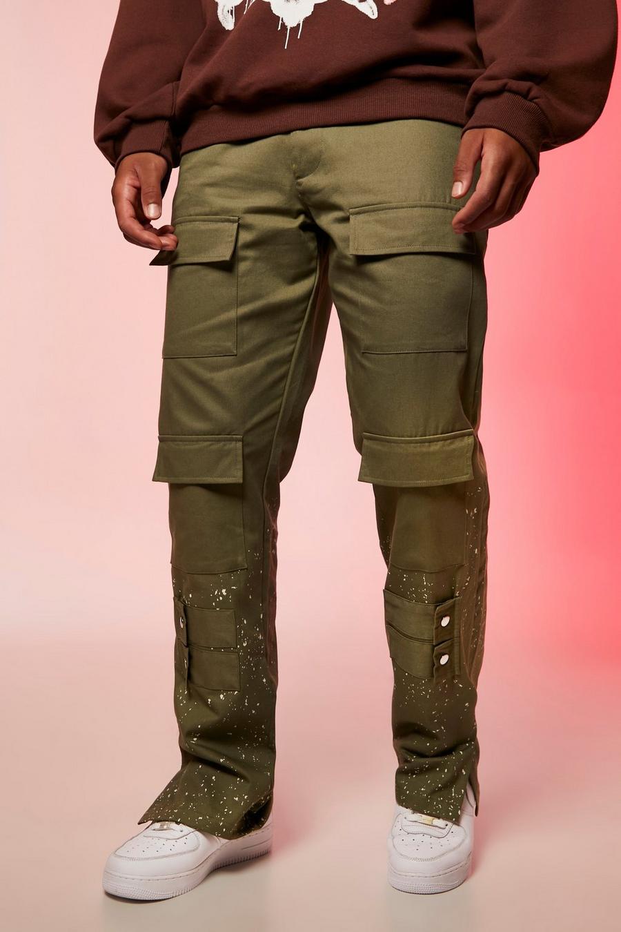Olive green Tall Multi Pocket Straight Leg Bleached Cargo