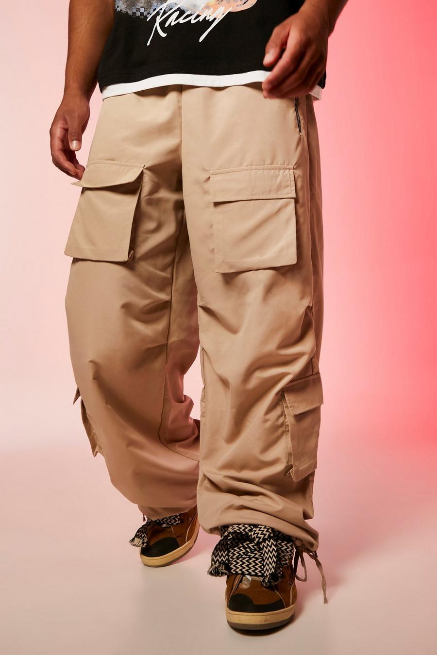 אפור חום מכנסי קרגו אקסטרים אוברסייז עם כיתוב Ofcl, לגברים גבוהים image number 1