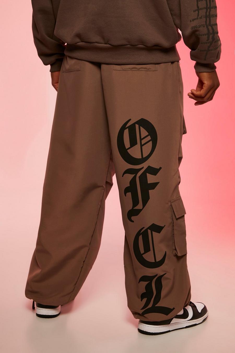Coffee Elastic Waist Oversized OFCL Cargo Trouser image number 1