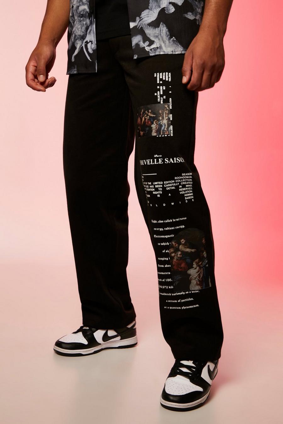 Black Tall Renaissance Print Baggy Fit Twill Trouser image number 1