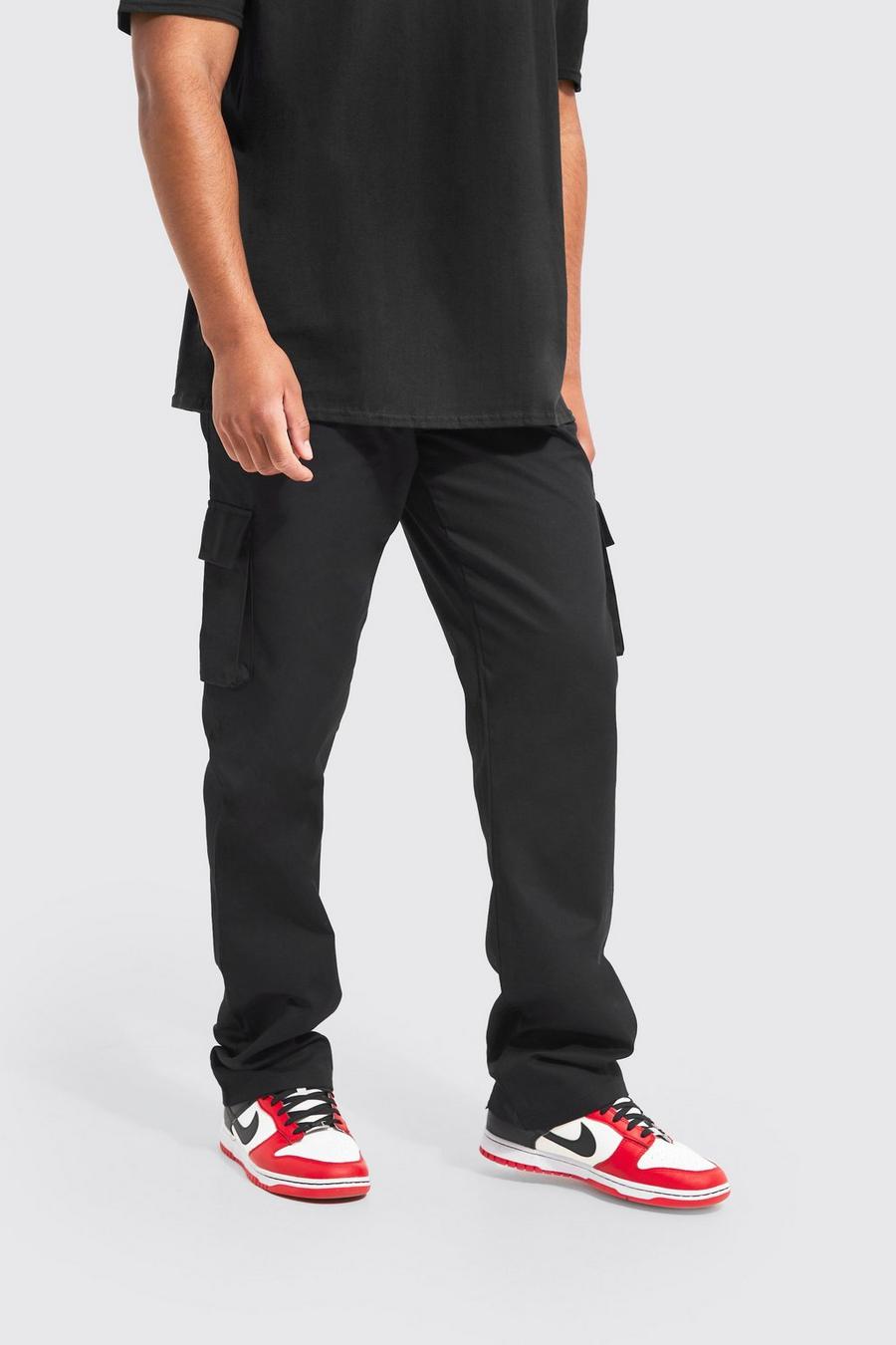 Black Tall Relaxed Fit Cargo Chino Trousers image number 1