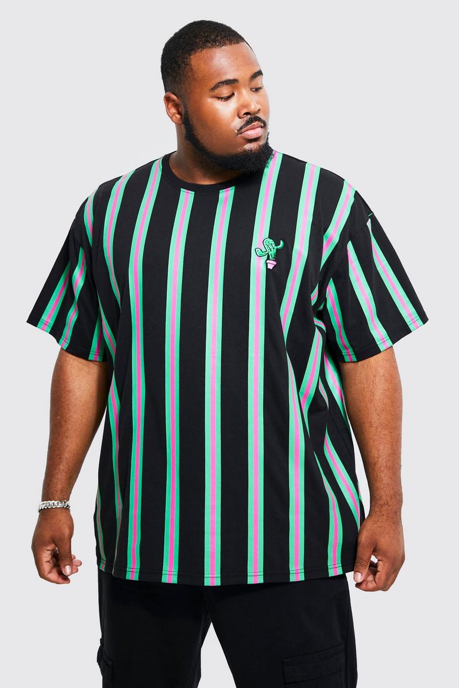 Black Plus Oversized Embroidered Stripe T-shirt image number 1