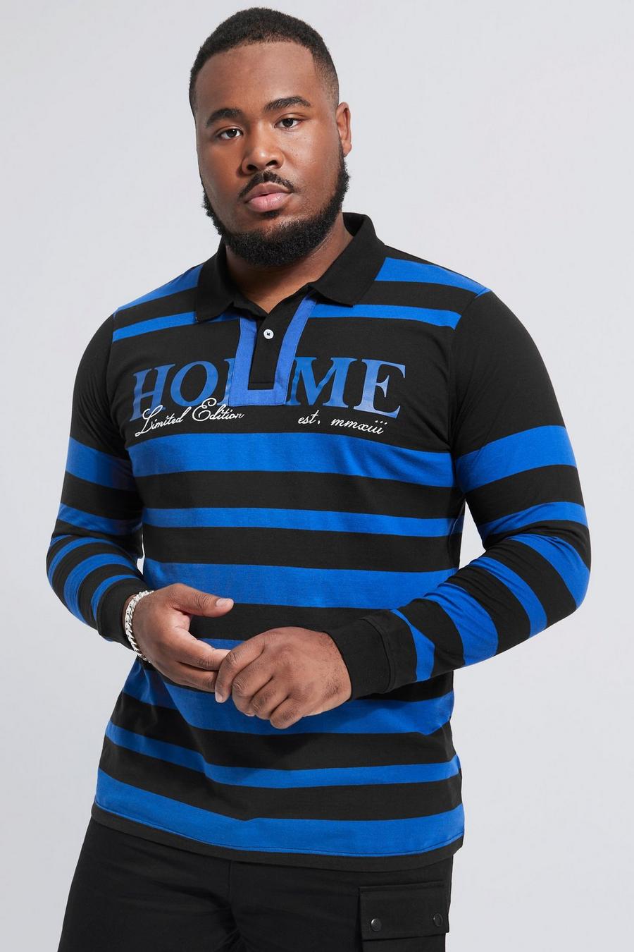 Black Plus Long Sleeve Homme Stripe Polo image number 1