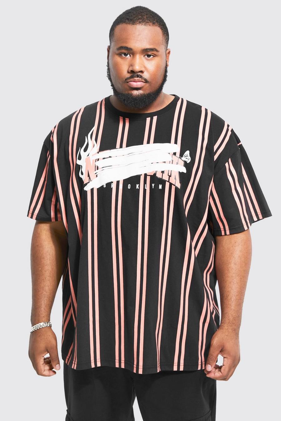 Black Plus Oversized Graffiti Stripe T-shirt image number 1