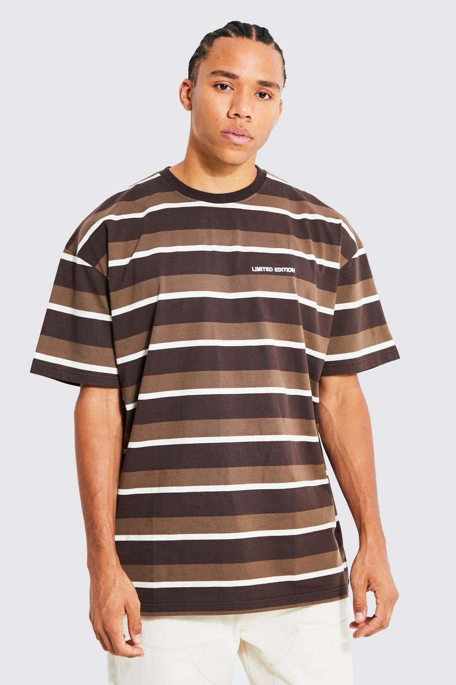 T-shirt Tall comoda a righe Limited Edition, Brown marrone
