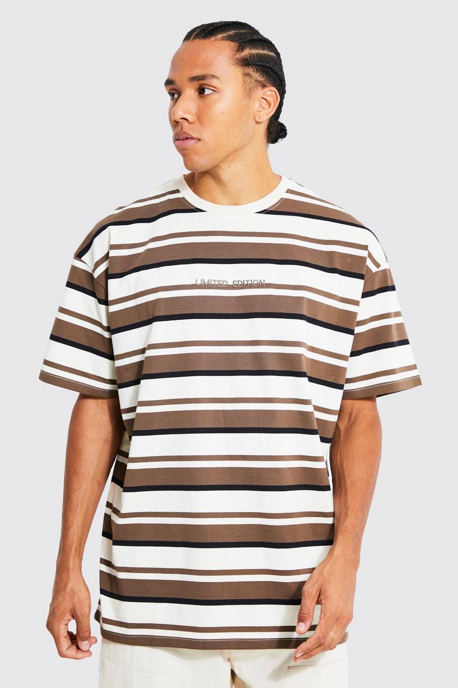 Tall lockeres gestreiftes T-Shirt mit langen Ärmelnm, Sand image number 1