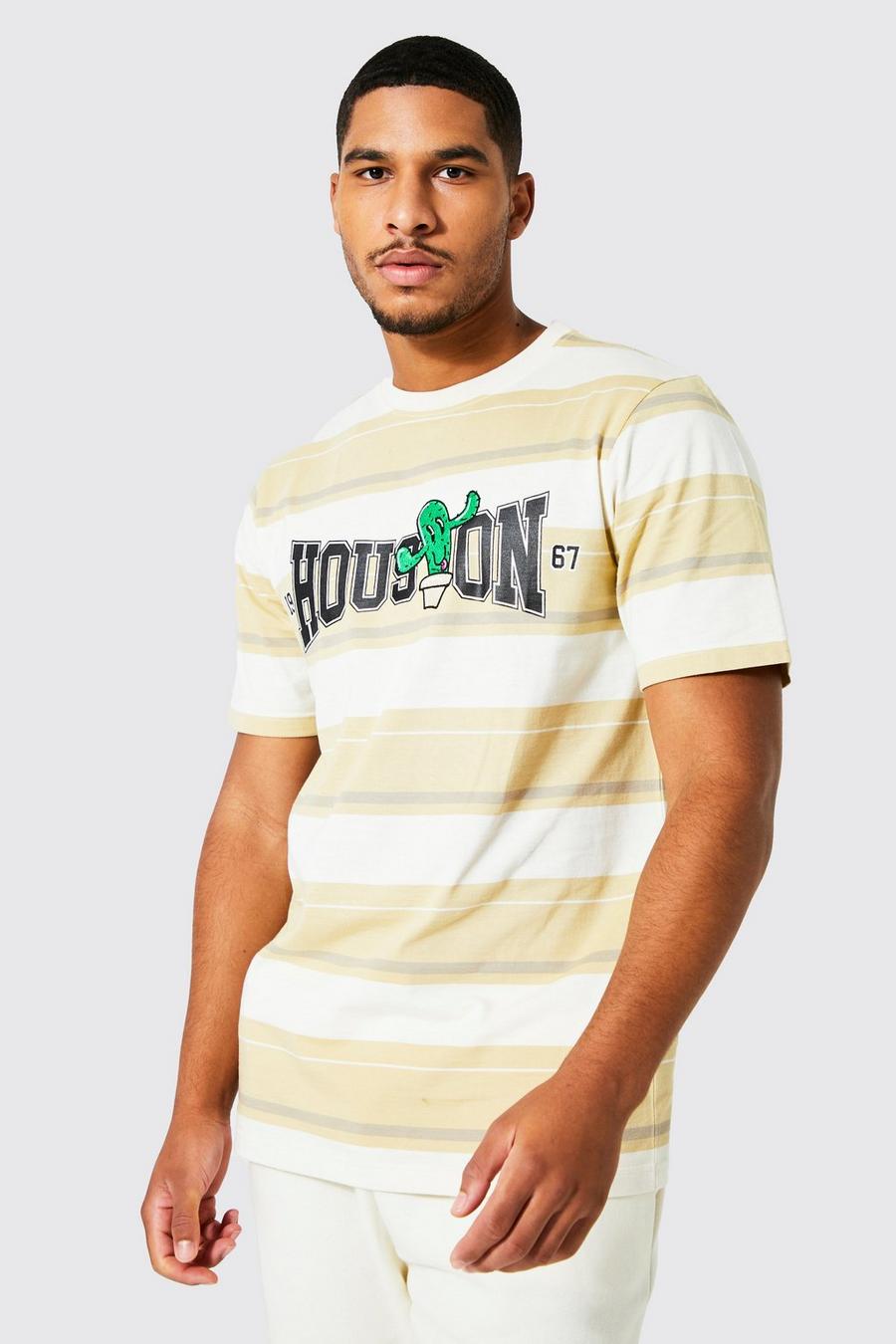 Sand beige Tall Varsity Cactus Print Stripe T-shirt