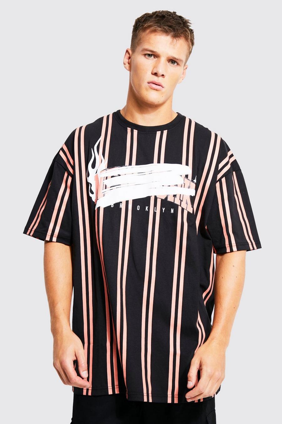 Black Tall Oversized Graffiti Stripe T-shirt image number 1