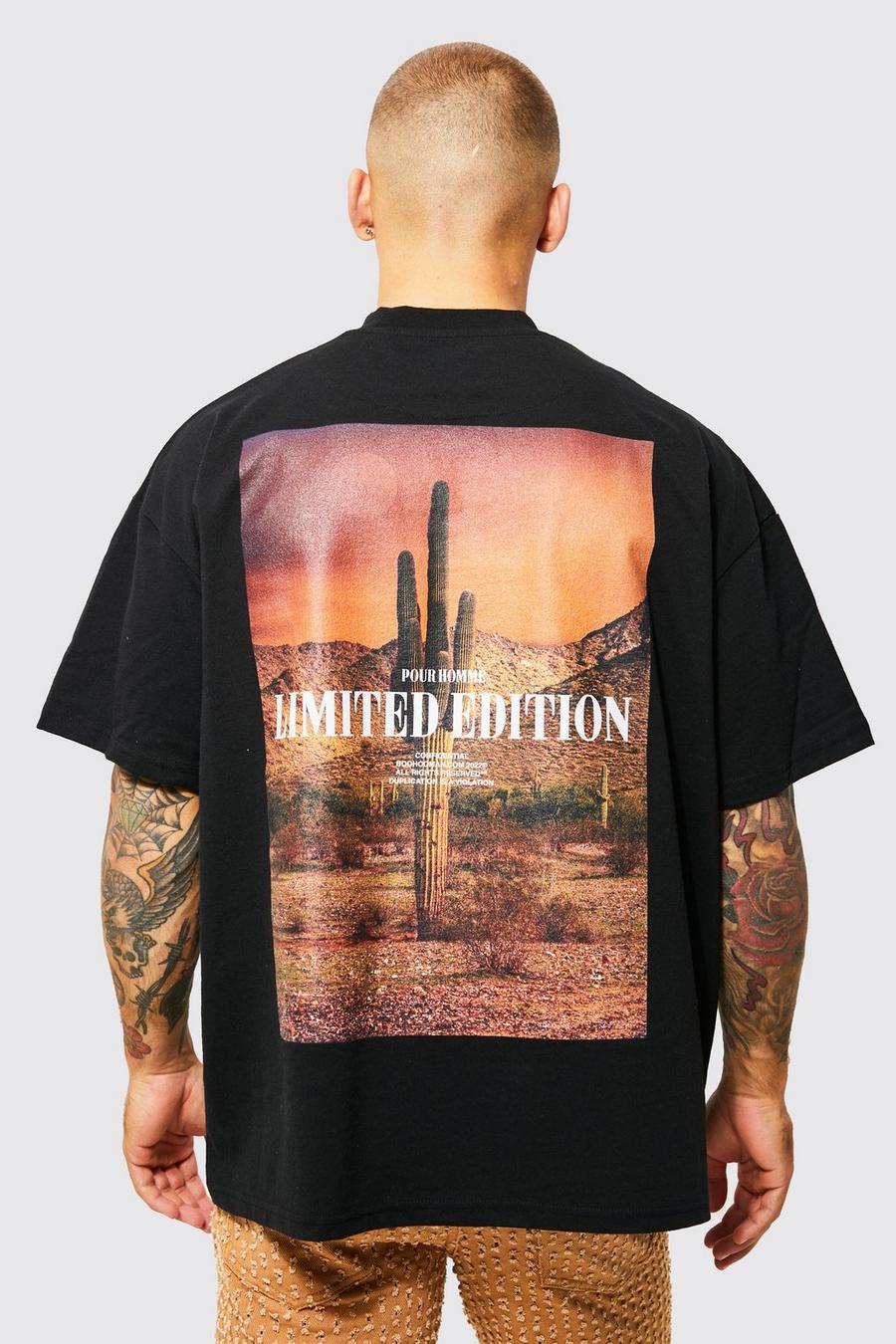 Black Oversized Cactus T-Shirt Met Brede Nek En Print image number 1