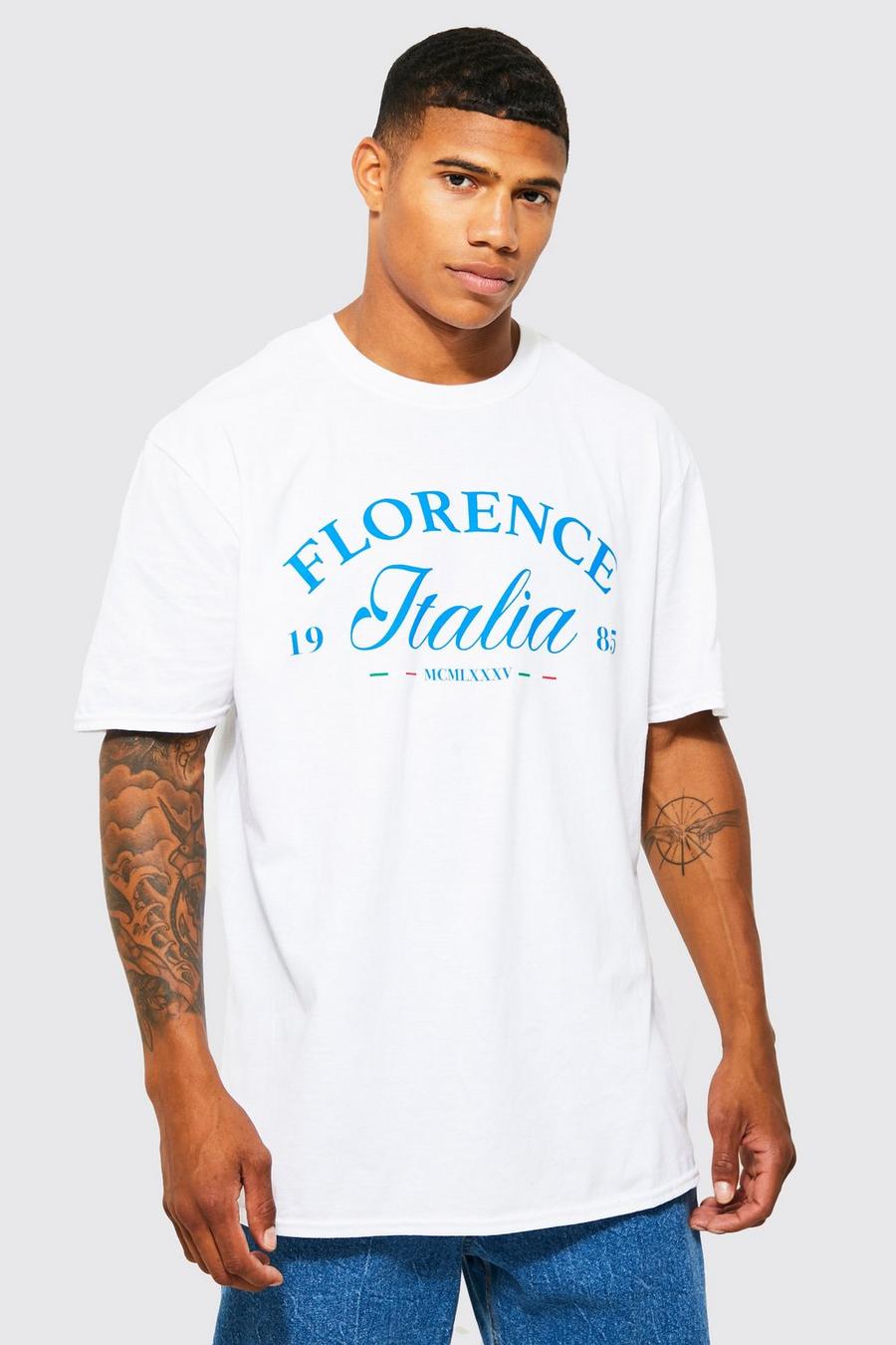 T-shirt oversize à col montant et slogan Florence, White image number 1