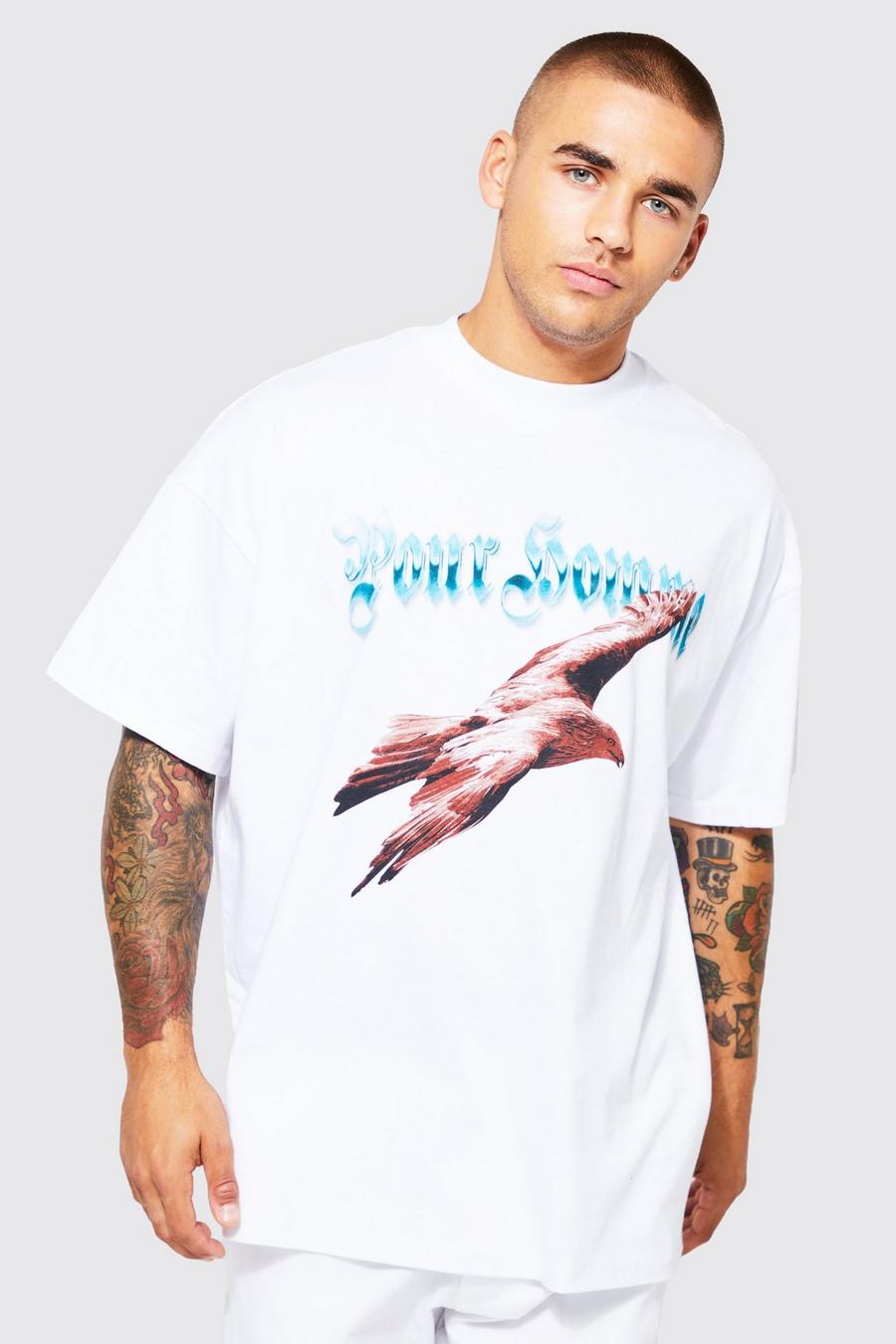 White weiß Oversized Extended Neck Graphic T-shirt