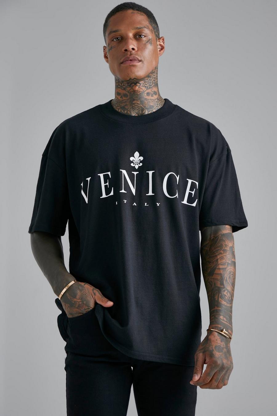 Camiseta oversize con estampado de Venice, Black nero