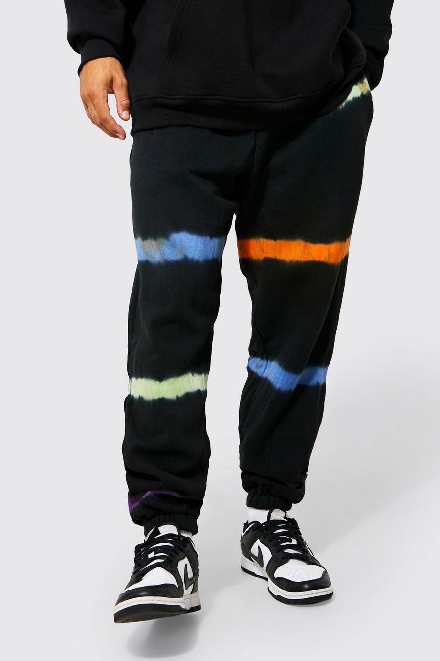 Pantaloni tuta oversize in fantasia tie dye, Black image number 1
