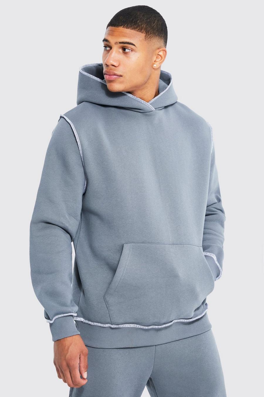 Charcoal grey Contrast Stitch Detail Hoodie