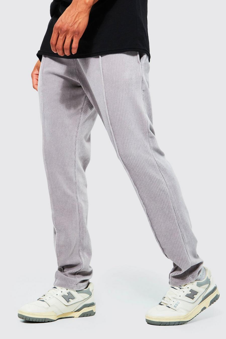 Pantalón deportivo ajustado de velvetón y canalé con alforza, Grey image number 1
