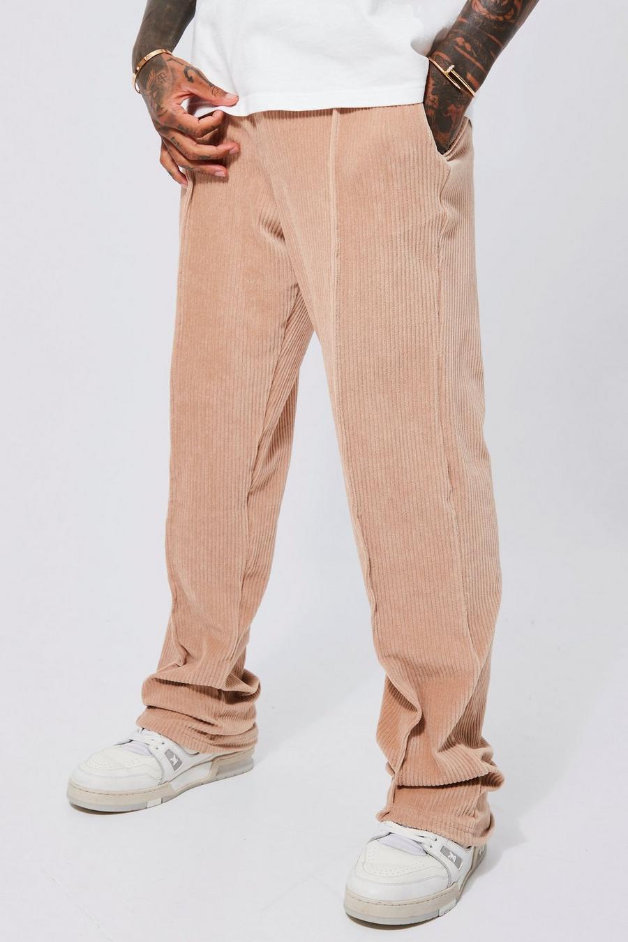 Pantalón deportivo ajustado de velvetón y canalé con alforza, Taupe image number 1