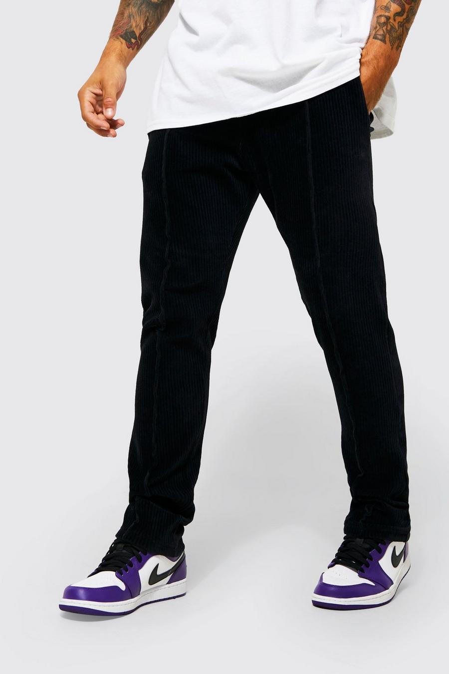 Black Slim Fit Ribbed Velour Jogger With Pintuck image number 1