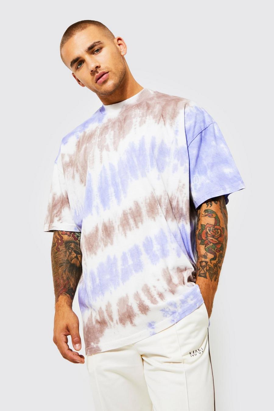 Purple Oversized Extended Neck Tie Dye T-shirt  image number 1