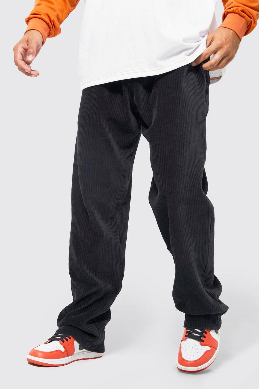 Pantalón deportivo oversize grueso de canalé y velvetón, Black image number 1