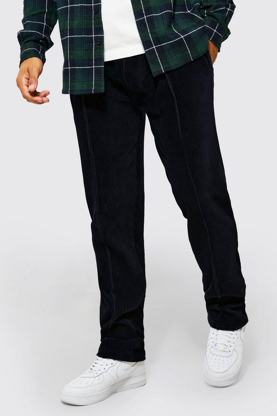 Pantalón deportivo ajustado de velvetón y canalé con alforza, Navy image number 1