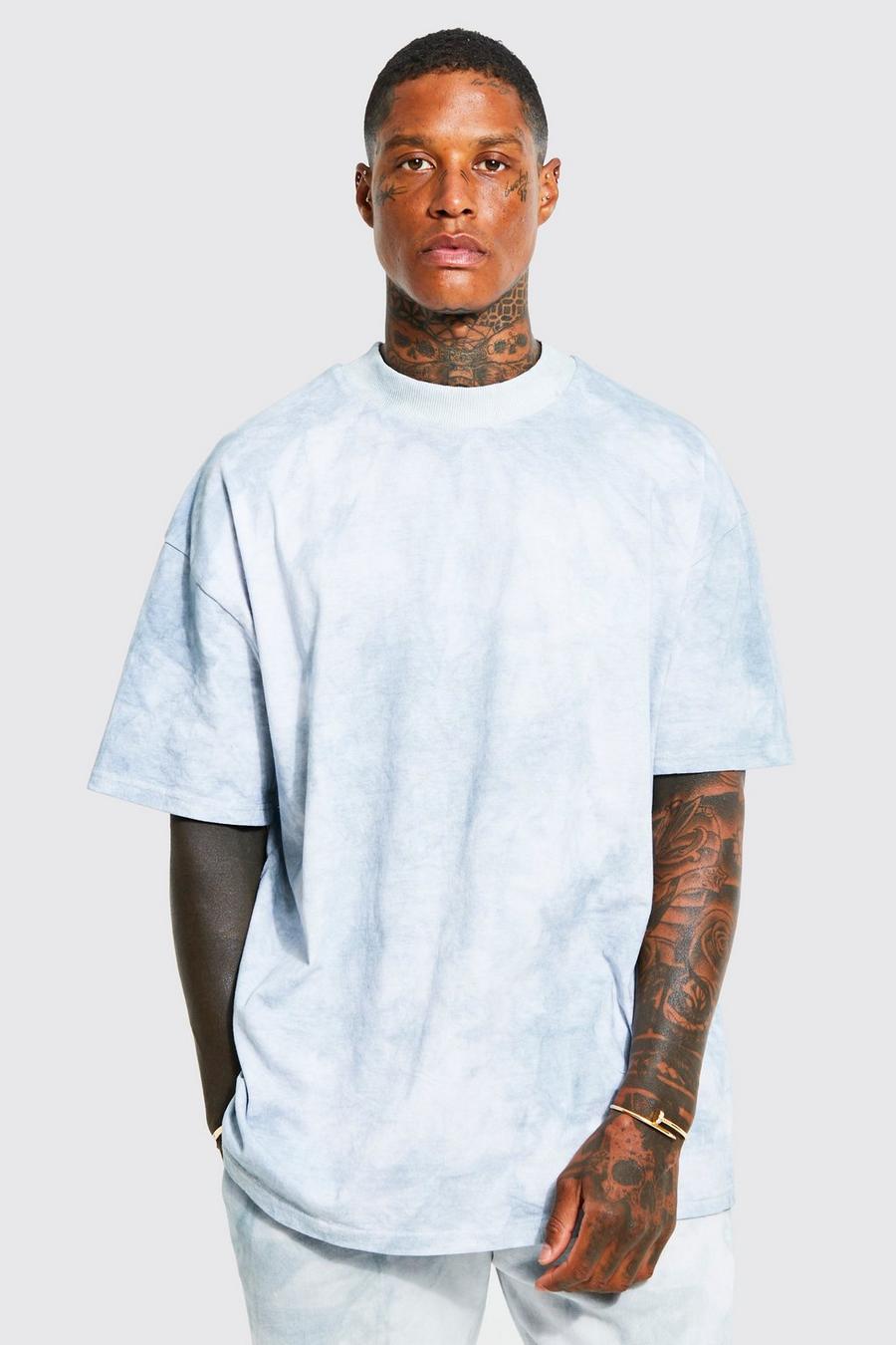 T-shirt oversize in fantasia tie dye con girocollo esteso, Charcoal grey image number 1