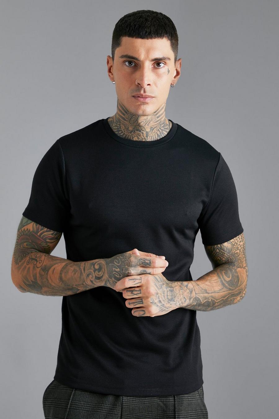 Black Jaquard Slim Fit T-Shirt image number 1