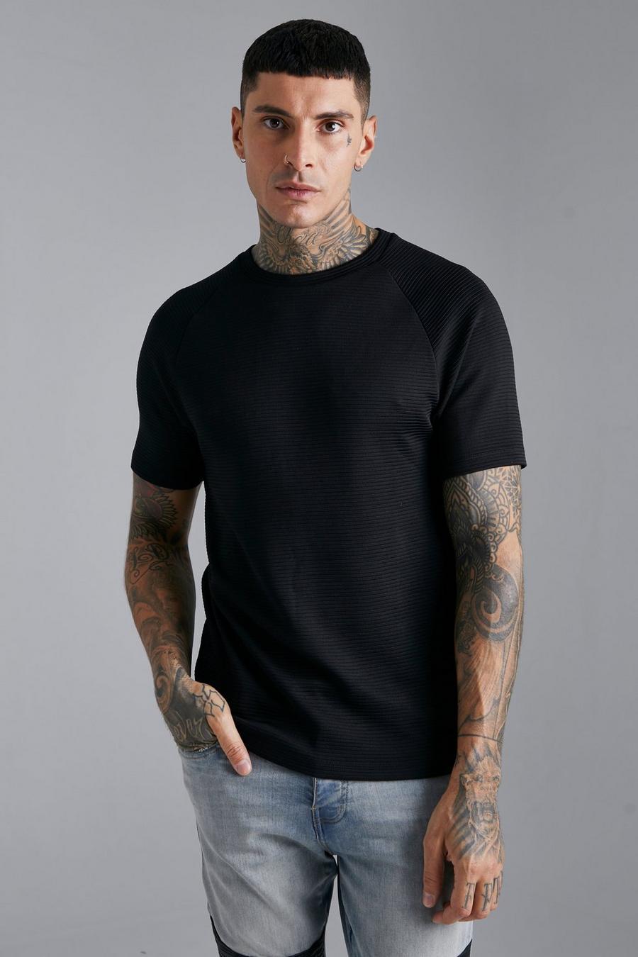 Black Ribbed Raglan Slim T-shirt  image number 1