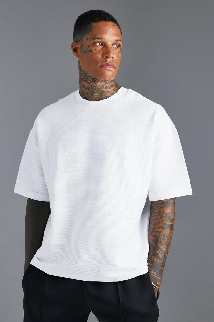 White Ribbed Oversized Boxy T-shirt image number 1