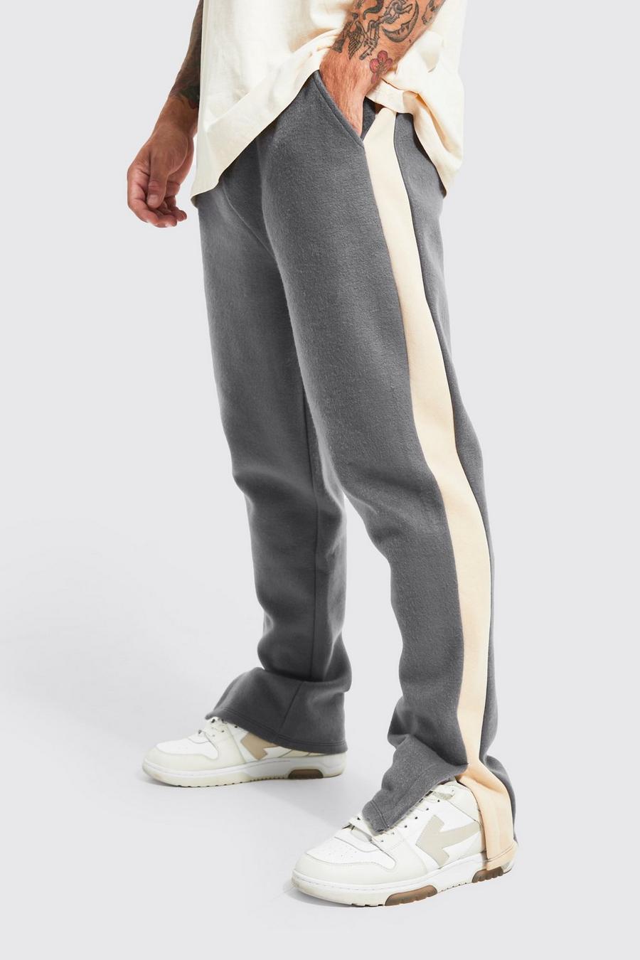 Pantalón deportivo cardado con paneles y abertura en el bajo, Grey marl