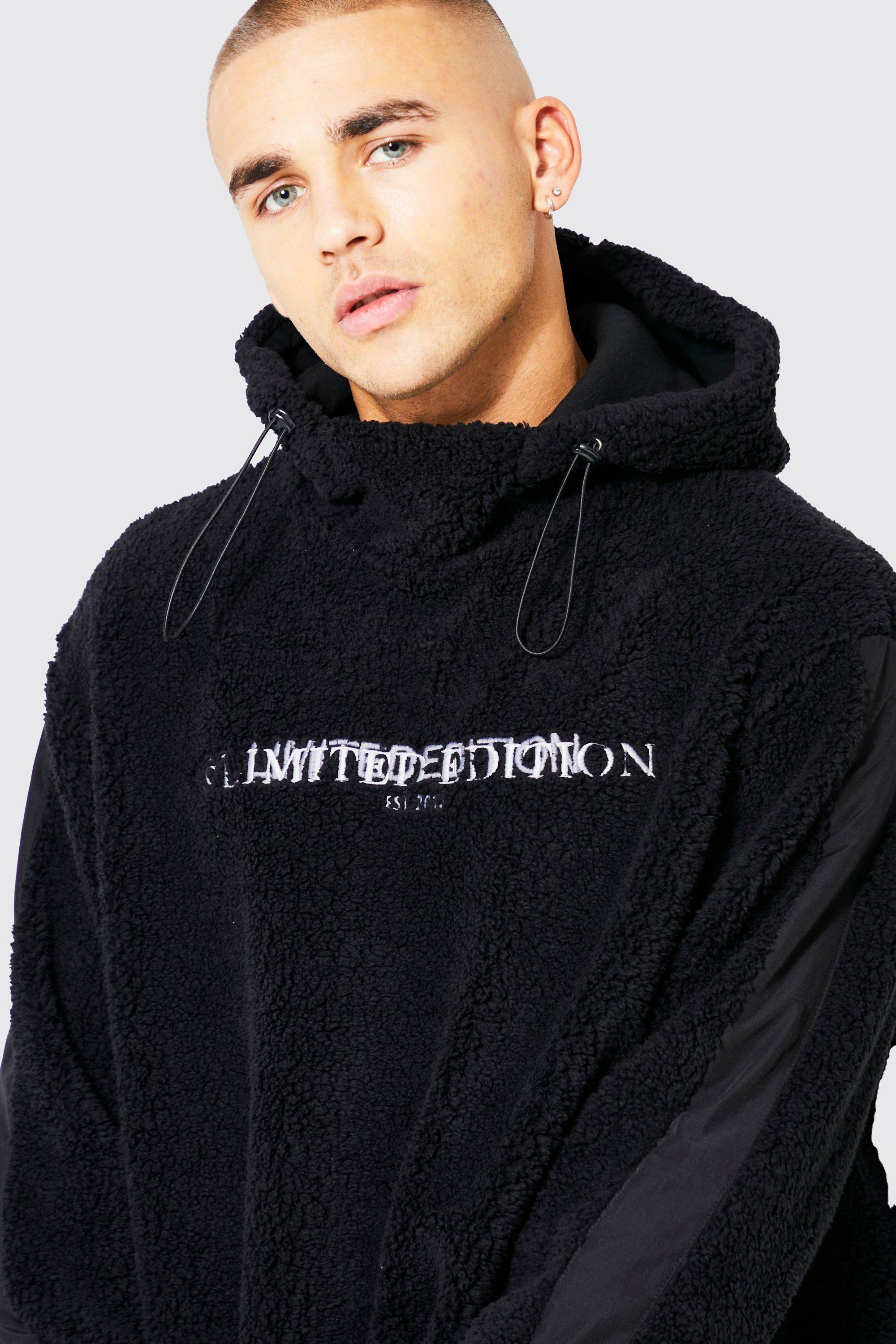 Mens black store borg hoodie