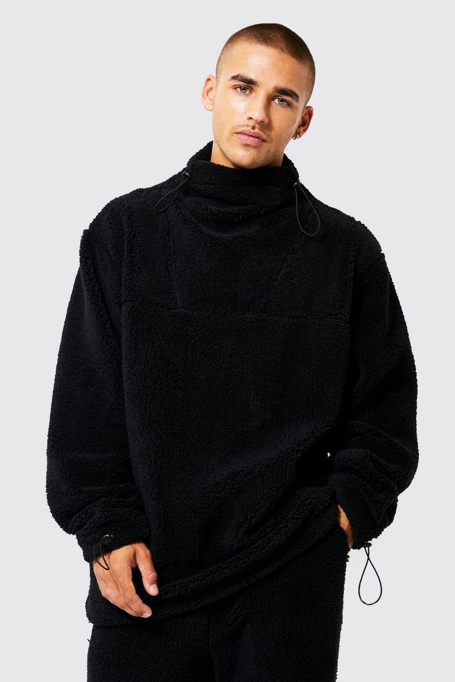 Black svart Bungee High Neck Borg Sweatshirt 