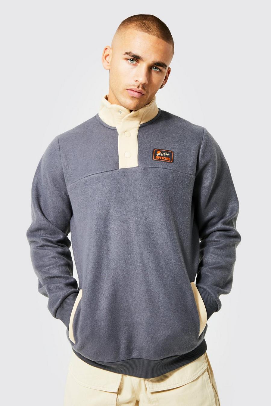Charcoal Brushed Panel Funnel Neck Sweatshirt image number 1