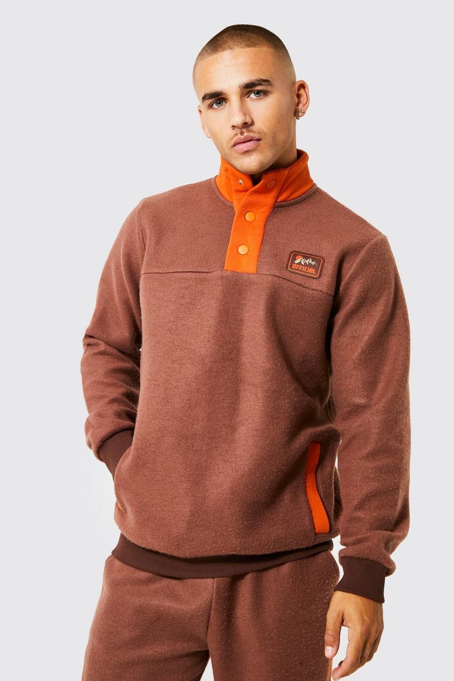 Chocolate marrone Brushed Panel Funnel Neck Sweatshirt image number 1